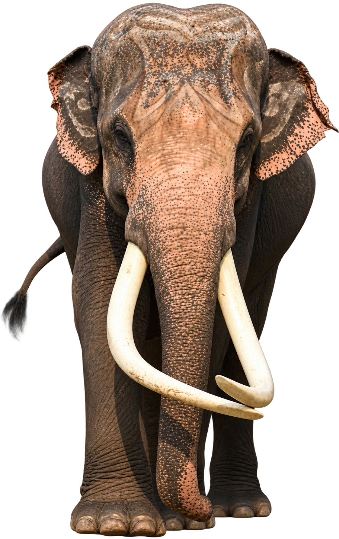 A tusked Surin elephant standing calmly, facing the viewer